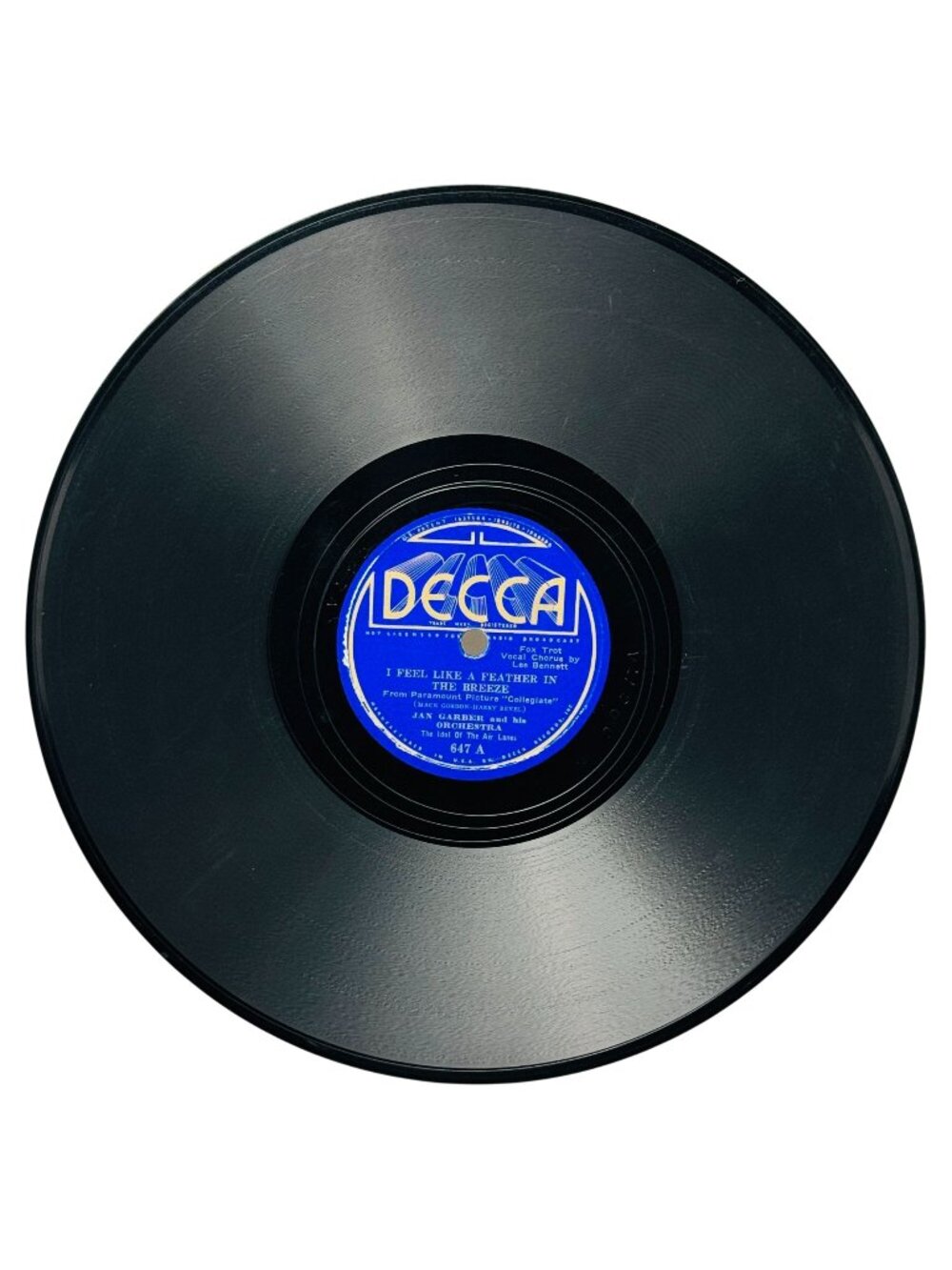 Jan Garber I Feel Like A Feather In The Breeze 10in Shellac 78 RPM Decca 647 VG+